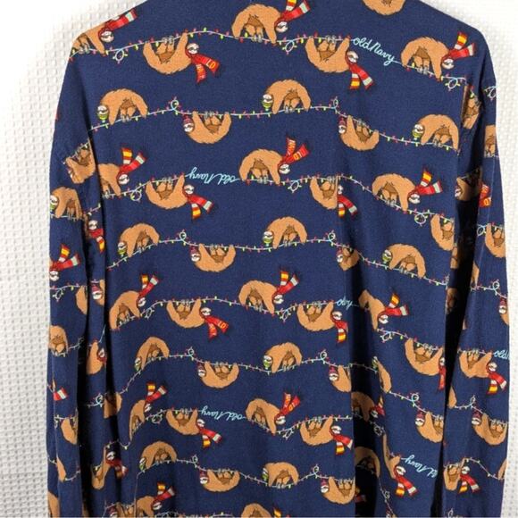 Old Navy XL Sloth Christmas Pajama Top Flannel Button Shirt Men’s Holiday Cotton - Picture 6 of 6